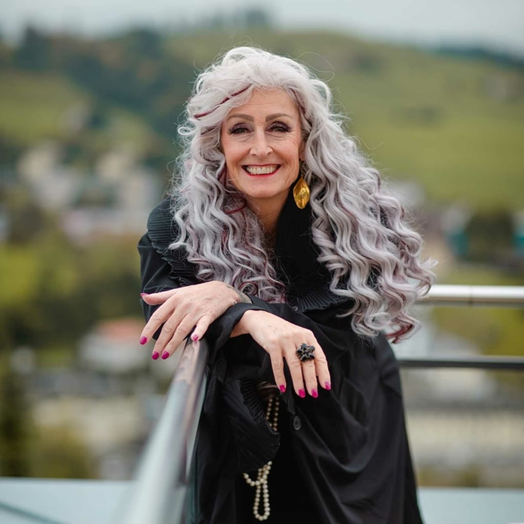 Happy woman with her silver-grey Hairdreams-MicroLines