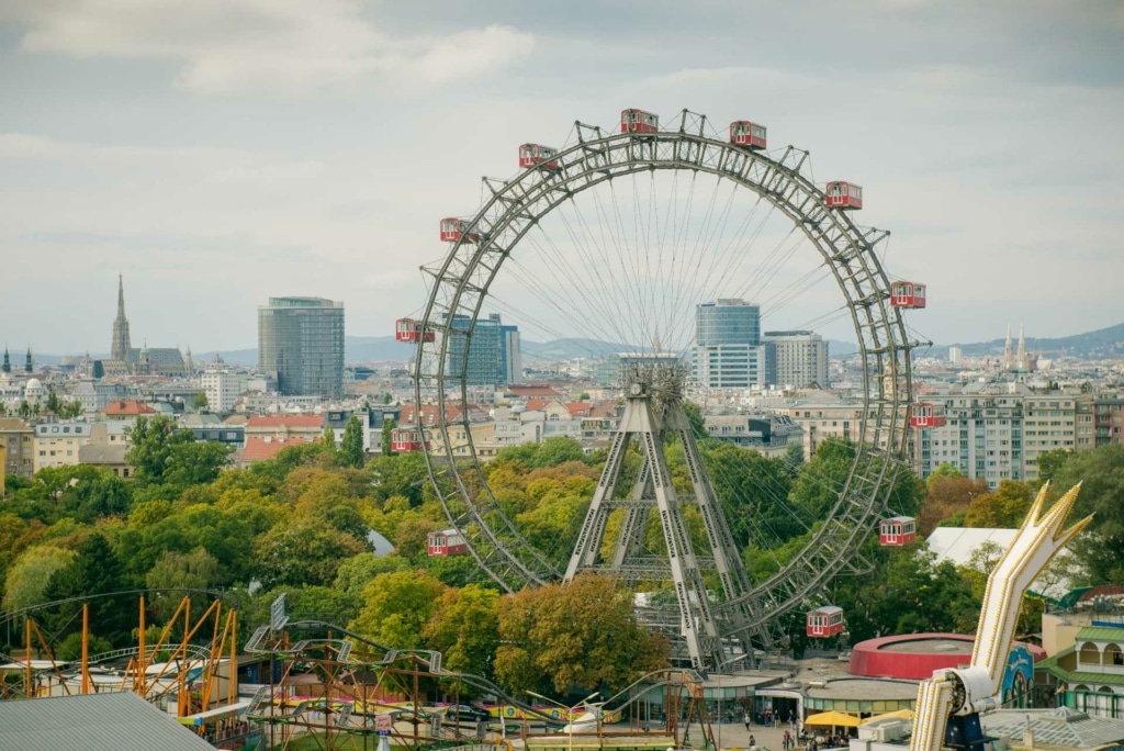 La famosa ruota panoramica di Vienna al Prater.