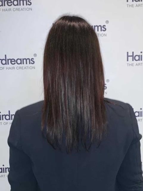Before hair extension with Hairdreams in woman with black hair